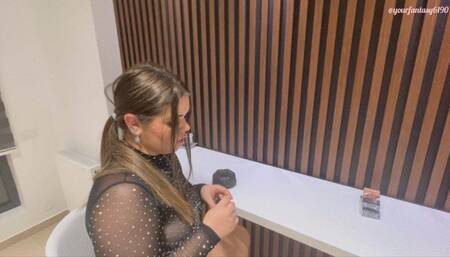 Shy girl smokes in front of you