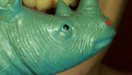 i lick and bite a plastic rhinoceros