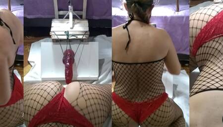 Doggystyle close-up, bodysuit and red panties exhibitionism