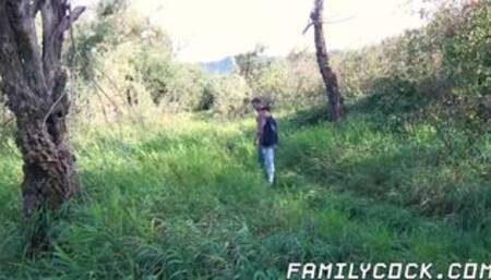 Twink stepson fucked  in nature by stepdads long stick