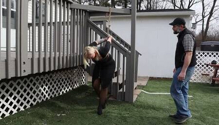 Vivica Outdoor Strappado Bondage in Exposed Boobs and Crotch Rope SDmp4