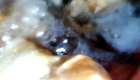 Medical endoscopy PillCam in Full Screen - Eating Pizza with onions and pieces of sausage live digestion 1080HD