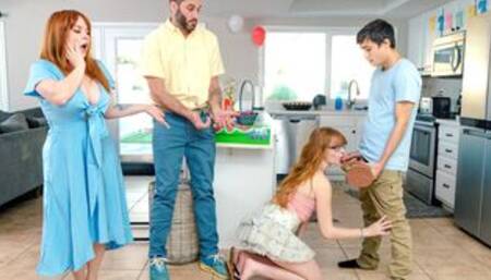 Redhead stepdaughter and stepmom 4some