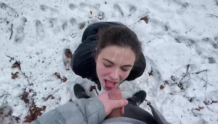cumslut sucking dick in the snow