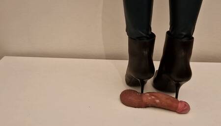 Lady Latisha - CBT Trample Board - (YSL) Saint Laurent Leather Ankle Boots in Black - UHD 4K