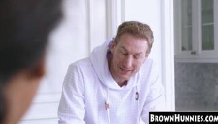 Petite ebony teen slammed in the kitchen