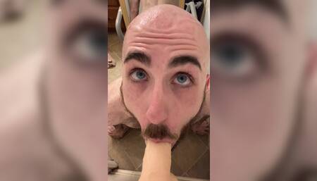 POV: skinny hairy blue-eyed bald white guy gives you a quick blowjob