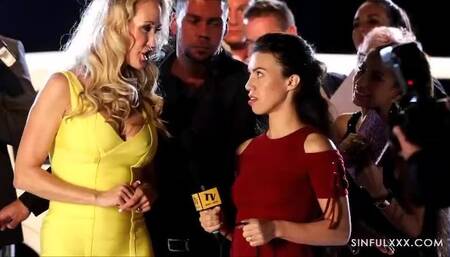 Tireless Brandi Love and Tiffany Doll at senual trailer