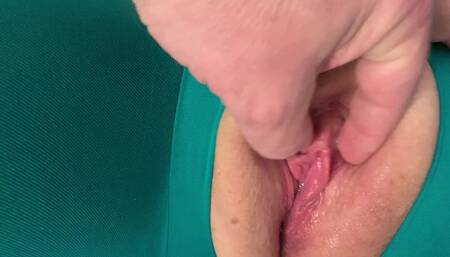 DJennerXX - Caught wife stretching in green pantyhose and ended up cumming on them