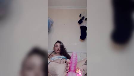 Pink dildo and footjob