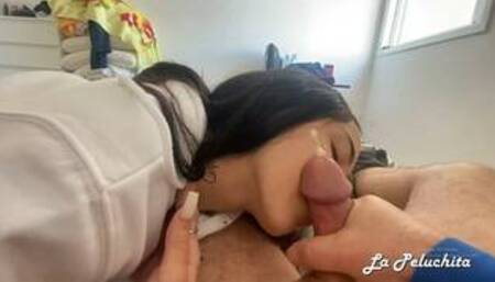 Unexpected hand job, blow job and on face cumshot.