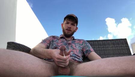 Hairy Hung Exhibitionist Country Hunk Kicks Back & Jerks Off His Big White Cock & Blows a Big Cumshot Outside in Public