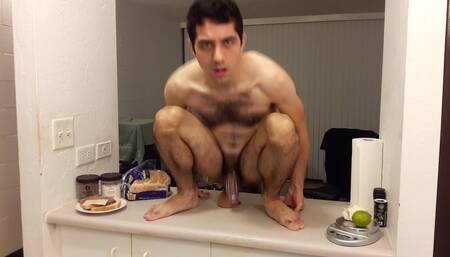 Making a sandwich - riding dildo on the kitchen counter