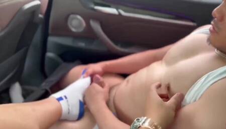 beefymuscle.com - Jerking in the car and tasting cum