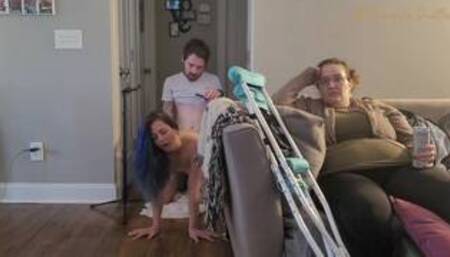 Sneaking around the house with a friend while wife is unable to walk