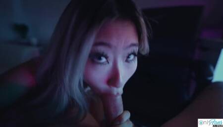 SEXY Asian Teen Raya Steele Massages My Cock With Her Throat!