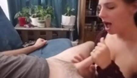 Sexy step sister blows me on couch