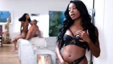 Ebony lesbians Olivia Jay and Nicole Kitt go bisexual with a big white cock