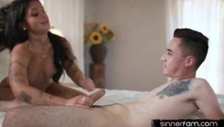 Dirty cowgirl penetrated in hairy pussy by big white dick