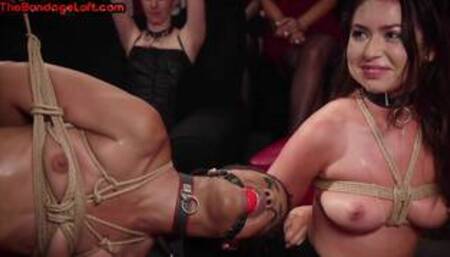 Public BDSM Ebony rough pleased with Hitachi in group sess