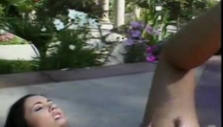 Hot brunette in sneakers gets fucked hard in the ass and anal outdoors