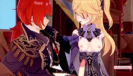 3D/Anime/Hentai. Genshin Impact: Fischl gets Fucked raw and Creampied by Diluc !!