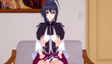 3D/Anime/Hentai. High School DxD: Akeno himejima and Issei having fun in the living room!!