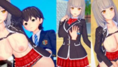 [Hentai Game Koikatsu!] Big tits beautiful schoolgirl “Azusa”  is rubbed with her boobs. And sex.