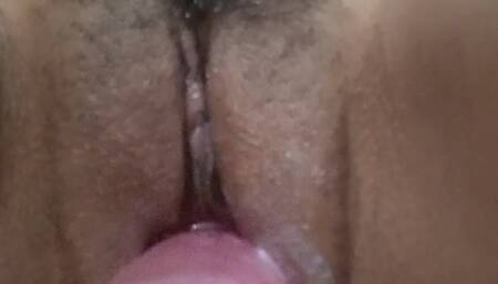 Stunning close-up pussy view of young Latina split open by fucking machine