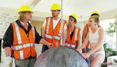 Blonde Teen Miley Banged by Construction Worker in Gangbang