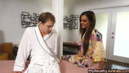 Masseuse skinny slut riding client cock instead of massage