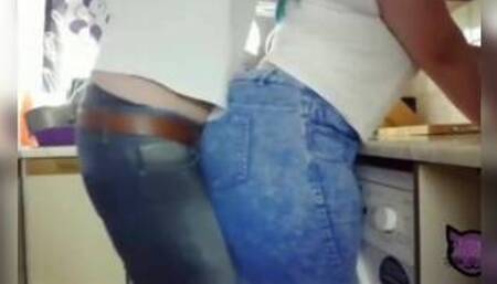 Woman as dry sex in the kitchen.