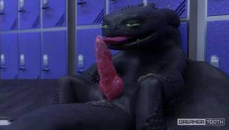 BIG BLACK DRAGON DRINKS HIS THICK CUM AND SPILLS IT EVERYWHERE [TOOTHLESS]