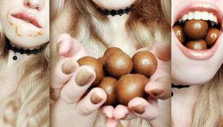 Eating chocolate balls as much as possible