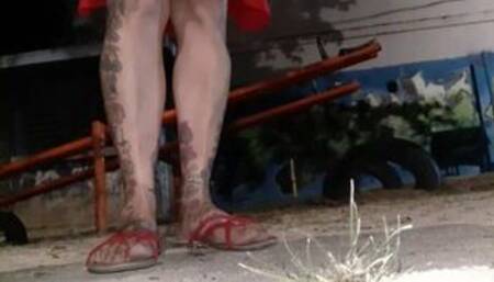 under Giantess unawares Wrinkled Soles Dirty Feet Dipping in Sandals ShoePlay