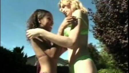 Lusty interracial lesbians have wet fun with vibrators
