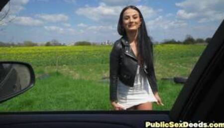 Amateur pickedup slut POV fucked outdoor in car by sex agent