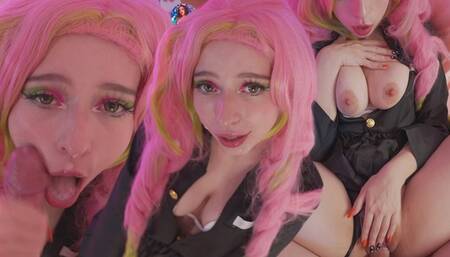 Demon Slayer Mitsuri Kanroji enjoy cock in her holes and get huge facial