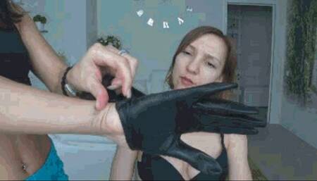hands in leather gloves over her mouth and on her neck II