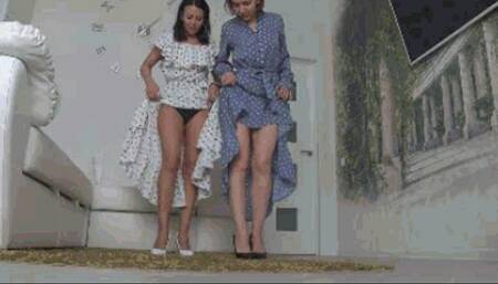 Look under our long polka dot dresses and jerk off II