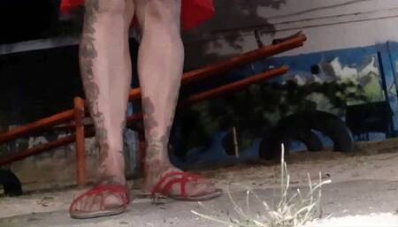 under Giantess unawares Wrinkled Soles Dirty Feet Dipping in Sandals ShoePlay avi