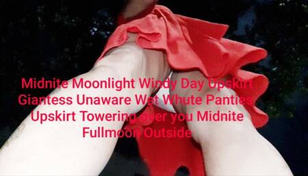 The lady in Red Midnite Moonlight Windy Day Upskirt Giantess Unaware Wet Whute Panties Upskirt Towering over you Midnite Fullmoon Outside