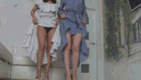 Look under our long polka dot dresses and jerk off III