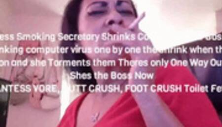 Re edit Giantess Smoking Secretary Shrinks Coworkers and Boss with a shrinking computer virus one by one the shrink when they log on and she Torments them Theres only One Way Out Shes the Boss Now GIANTESS VORE, BUTT CRUSH, FOOT CRUSH Toilet Fetish avi