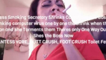 Re edit Giantess Smoking Secretary Shrinks Coworkers and Boss with a shrinking computer virus one by one the shrink when they log on and she Torments them Theres only One Way Out Shes the Boss Now GIANTESS VORE, BUTT CRUSH, FOOT CRUSH Toilet Fetish