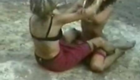 Mud Fight In Garters and Stocking With Hair Pulling And Face Slapping