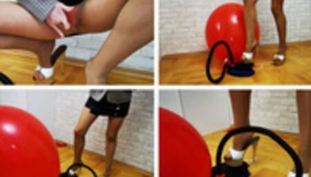 Sexy Emily explodes huge balloons and punishes your asshole with pump tube