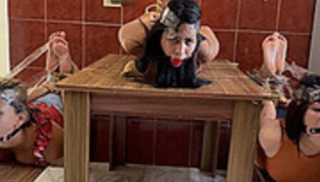 My Playful Stepmom Left The Three Of Us Bondage Girls Hogtied And Ball Gagged In The Kitchen (wmv)