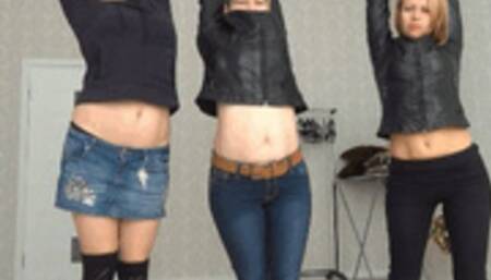 Three Girls Showing belly when stretching Yan