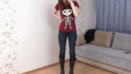 Sexy tall lass in high Doc Martens boots tramples newspapers, fc087h 720p